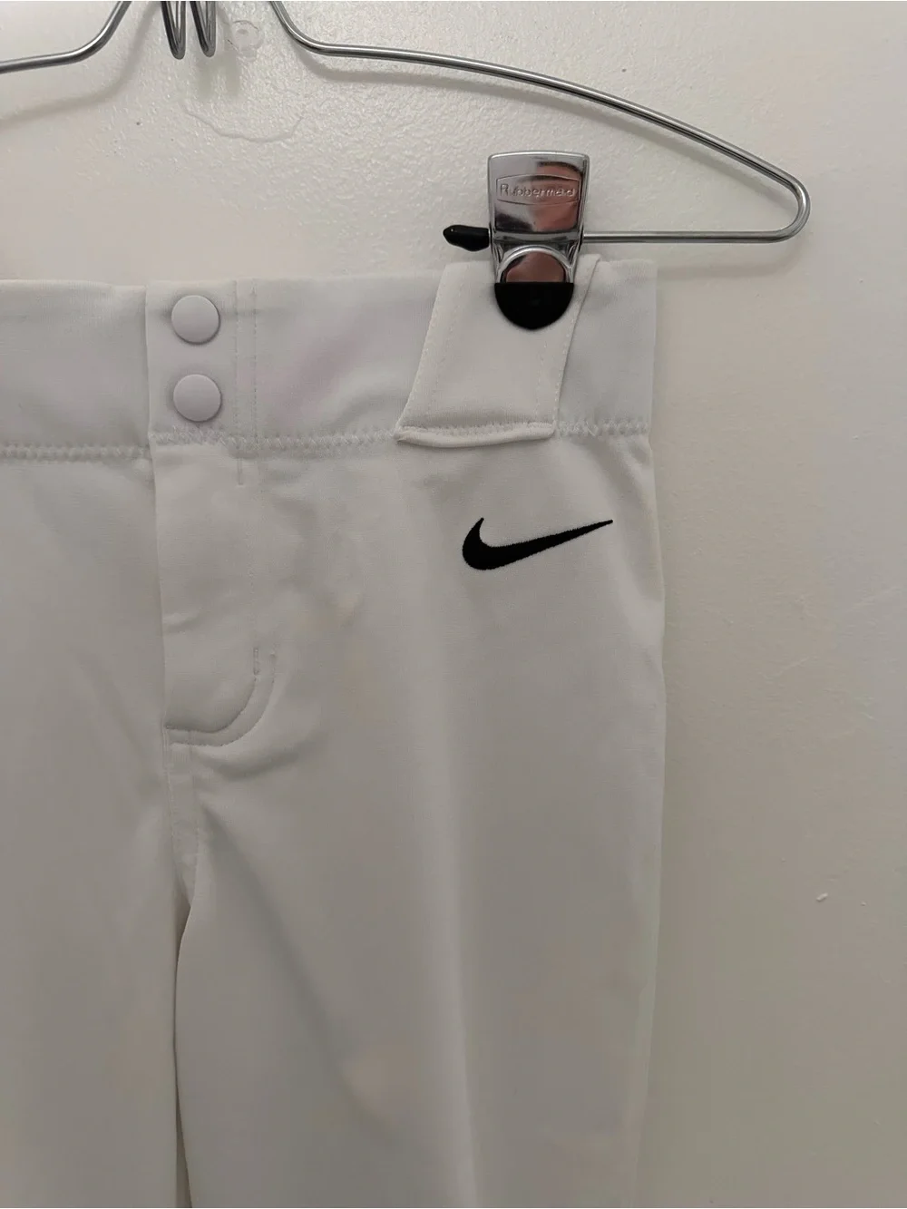 Nike White Kids Baseball Pants with Black Swoosh